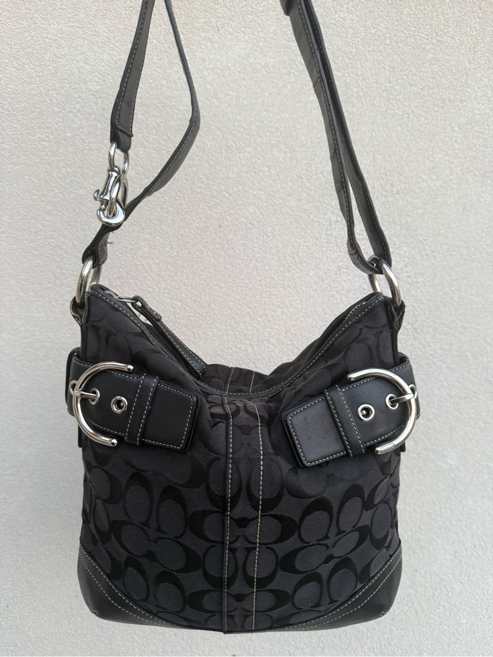Coach Black Signature Pattern Shoulder Bag